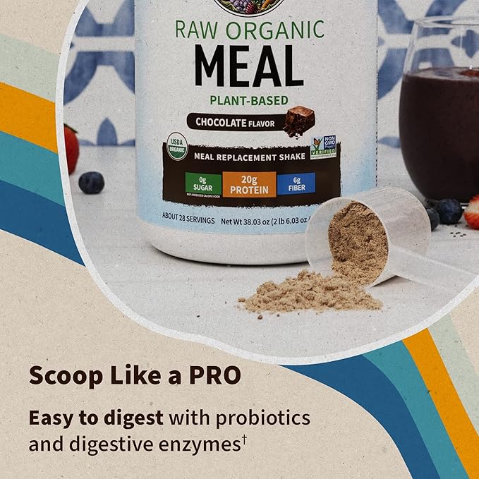 Garden of Life Meal Replacement Shakes, Raw Organic, Chocolate Protein Powder with Plant Based Pea Protein, Sprouts, Greens, Probiotics, Dairy Free 28 Servings