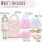 Perfectto Design Ballerina Princess Doll Stuffed Animal for Girls Toy Set - Bag, Tutu, Wings Play for 3 4 5 Year Old Girl Gift for Little Girl, Birthday, Christmas Age 3-9