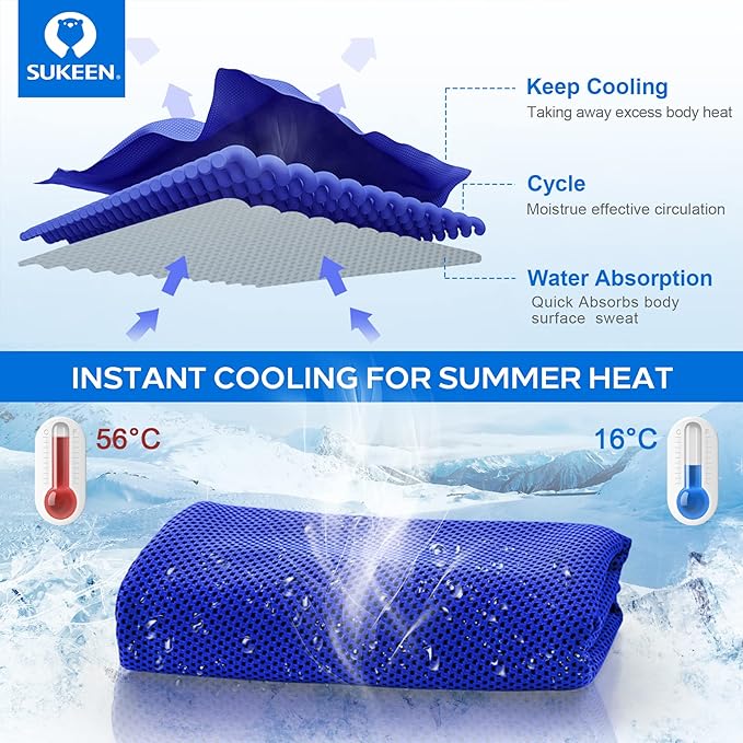 Sukeen Cooling Towel (40"x12"),Ice Towel,Soft Breathable Chilly Towel,Microfiber Towel for Yoga,Sport,Running,Gym,Workout,Camping,Fitness,Workout & More Activities