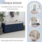 Storage Bench with 3 Shutter-Shaped Doors, Pine Wood Shoe Bench with Removable Cushion and Hidden Storage Space for Entryway Living Room 43.5" L * 16" W * 18" H, Antique Navy