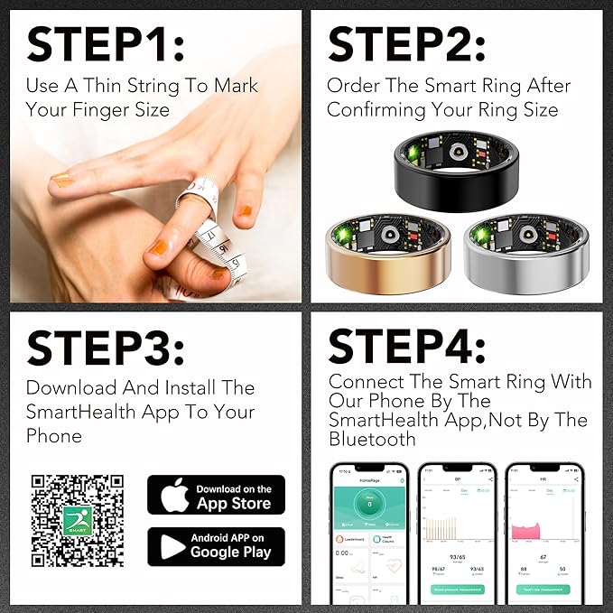 Smart Health Ring for Women Men Fitness Tracker with Heart Rate, Blood Oxygen, Blood Pressure, Sleep Monitoring, Step Counting, IP68 Waterproof for iOS and Android, No Subscription Fee, Silver 7
