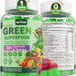 Super Greens Gummies, Greens Superfood Powder Alternative w/Spirulina, Chlorella, Prebiotic Fiber, Probiotic, Fruit Veggie, Daily Greens Vegetable for Digestive & Gut Health, Immunity, Focus, 60 Cts