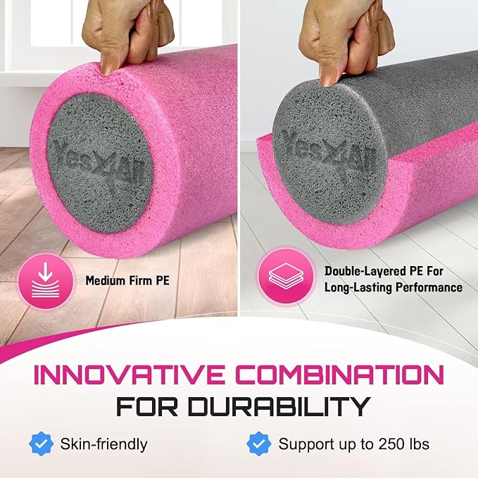 Yes4All High-Density EPP Round Back Roller Foam, Exercise Foam Roller for Yoga, Pilates & Stretching - 12, 18, 24, 36 inch