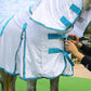 Horse Fly Sheet with Detachable Neck Cover & Belly Wrap, Adjustable Fly Sheet for Horses, Ventilated Airflow Mesh Equine Cooling Summer Flysheet White 72