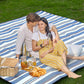 Striped Picnic Blankets 80” x 80” Extra Large Waterproof and Foldable Beach Blanket, Oversized Blue and White Outdoor Blanket for Camping, Travel, Park, Grass, Patio (Blue & Brown, 80" x 80")