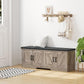 2-Tier Storage Bench, Shoe Bench with Padded Seat Cushion, Entryway Bench with 4 Barn Doors, Adjustable Shelf, 13.8" D x 47.2" W x 17.7" H, for Entryway, Living Room, Bedroom, Greige