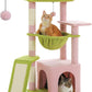 PEQULTI 36.5'' Cat Tree for Indoor Cats, Small Cat Tower with Large Condo, Cat Scratching Posts, Cozy Hammock and Scratching Ladder for Kittens, Pink