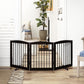Freestanding Pet Gate for Dogs, Foldable Wooden Dog Gate for House, Indoor Dog Gate for Doorways, Stairs, Gates for Dogs Indoor, Support Feet Included, 24" Height 3 Panels, Brown