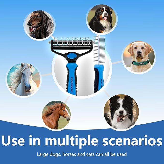 2-in-1 Shedding Brush and Detangling Comb Combo,Stripping Brush for Medium and Large Dogs, Dog and Cat Grooming Comb, 22 Stainless Steel Teeth Remove Tangled Hair, Pet Grooming Tools-large