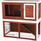 TRIXIE natura Outdoor Rabbit Hutch with Run - 2-Story Rabbit Cage with Non-Slip Ramp - Medium Elevated Small Animal House with Secure Playpen, Hinged Roof & Pull-Out Tray - in Auburn/White