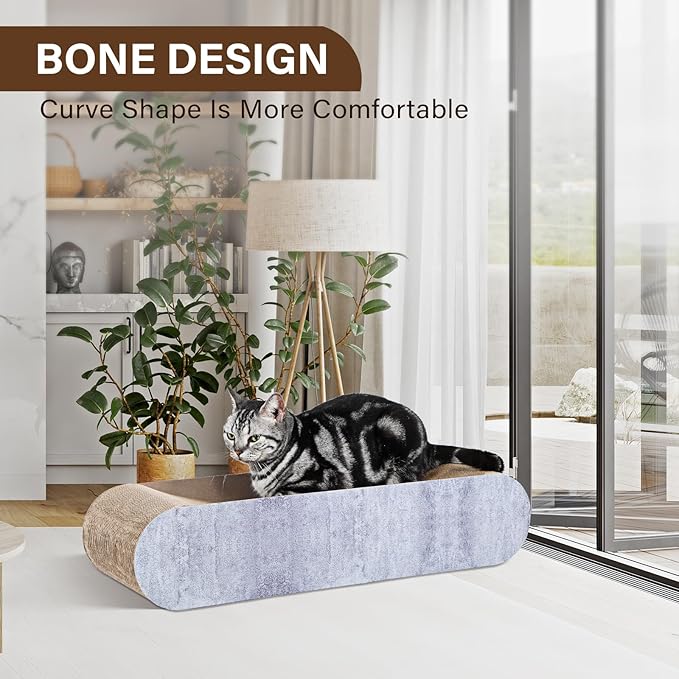 2 in 1 Cat Scratcher Cardboard Lounge Bed, Cat Scratching Post, Durable Board Pads Prevents Furniture Damage,Large (Reversible Grey)