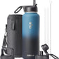 Water Bottle 40 oz Insulated with Straw, Coolflask Stainless Steel Metal 3 Lids Water Flask for Sports or Office, Keep Cold 48H Hot 24H, Samurai Cyan