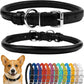 CollarDirect Rolled Leather Dog Collar, Soft Padded Round Puppy Collar, Handmade Genuine Leather Collar Dog Small Large Cat Collars 13 Colors (13-16 Inch, Black Textured)