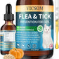 Natural Flea and Tick Prevention for Cats, Herbal Cat Flea and Tick Treatment Support Drops Flea Support with Prebiotics Probiotics for Cats Kitten - Ideal for Sensitive Cat - Salmon Flavor