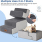Dog Stairs for Large Dogs - Extra Wide Pet Stairs 2 in 1 with Zippers Suitable for Couch and Bed, Foam Dog Steps with Non Slip Bottom Grey 4 Steps, Grey