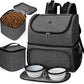 BAGLHER Pet Travel Bag, Double-Layer Pet Supplies Backpack (for All Pet Travel Supplies), Pet Travel Backpack with 2 Silicone Collapsible Bowls and 2 Food Baskets Grey