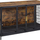VECELO Dog Crate Furniture for Medium/Large Dogs, Wooden Dog Cage with Cushion, Double Door, Dog Kennel End Table, Brown