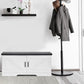 2-Tier Storage Bench, Shoe Bench with Padded Seat Cushion, Entryway Bench with 2 Barn Doors, Adjustable Shelf, 13.8" D x 39.4" W x 17.7" H, for Entryway, Living Room, Bedroom, White
