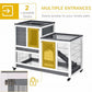 PawHut Wooden Rabbit Hutch Elevated Bunny Cage Indoor Small Animal Habitat with Enclosed Run with Wheels, Ramp, Removable Tray Ideal for Guinea Pigs, Grey