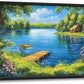 Large Lake Cabin Wall Art for Living Room, Framed Oversized Tree Boat Wildflowers Wall Decor Nature Landscape Canvas Painting Modern Artwork for Bathroom Bedroom Office Dining Room 36"x24"