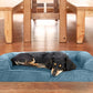 Furhaven Pillow Dog Bed for Medium/Small Dogs w/ Removable Bolsters & Washable Cover - Faux Fur & Velvet Sofa - Harbor Blue, Medium