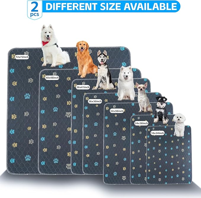 Aitmexcn Washable Puppy Dog Pee Pad, 2PCS 100% Waterproof Whelping Training Mat for Puppy/Senior Dog, Fast Drying Reusable Puppy Pads for Indoor, Outdoor and Car Travel- 36'' x 36''
