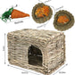 kathson 2 Pcs Large Rabbit Grass House Natural Foldable Hand Woven Seagrass Bed Carrot Hay Toy Hut Safe Comfortable Playhouse with Bunny Chew Toys for Bunny Hamster Guinea Pig Chinchilla Ferret