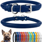 CollarDirect Rolled Leather Dog Collar, Soft Padded Round Puppy Collar, Handmade Genuine Leather Collar Dog Small Large Cat Collars 13 Colors (6-7 Inch, Deep Blue Textured)