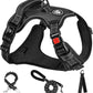 NESTROAD No Pull Dog Harness,Adjustable Oxford Dog Vest Harness with Leash,Reflective No-Choke Pet Harness with Easy Control Soft Handle for Large Dogs(X-Large,Black)