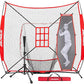 7'X7' Baseball Softball Practice Net,Pitching Net,Batting Net,with Baseball Tee,Bonus Strike Zone and Bow Frame,for Hitting,Pitching, Catching