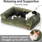 FUKUMARU Dog Couch Bed, Corduroy Cozy Cat Bed for Indoor Cats with Washable Cover, Supportive Waterproof Dog Beds Sofa for Small Dogs and Large Cats Cute, 28inch, Medium, Green