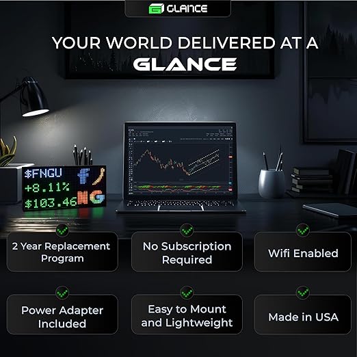 Glance LED Ticker - Customizable LED Display Sports Ticker, LED Display for Man Cave, Stock Market Ticker Display, Sports Score Retro Smart Pixel Display, Weather Display - 10.5"x5.5" Made in USA