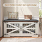 Farmhouse Storage Bench with Cushion, Metal and Wood Shoe Rack Organizer, Adjustable Shelf, Shoe Cabinet with Half Hidden Storage Space, for Entryway, Bedroom, Living Room (Old White, 43.3in)