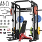 Major Fitness Smith△ Machine Drone2 Premium, All-in-One Home Gym Squat Rack with Aluminum Pulley Set , Weight Bar, Dual LAT Pull-Down Systems & Cable Crossover Machine for Full-Body Workouts