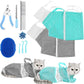 JULMELON Cat Washing Bag 10 PCS Set, Adjustable Cat Shower Net Bag and Pet Grooming Brush with Nail Clipper Nail File Hair Combs Tick Tool Nail Caps for Bathing Nail Trimming Examination（Grey+Green）