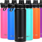 Drinco Stainless Steel Water Bottle Spout Lid Vacuum Insulated Double Wall Water Bottle Wide Mouth (40oz 32oz 22oz 18oz 14oz) Leak Proof Keep Cold Sport Camping Hiking (22 oz, 22oz Black)