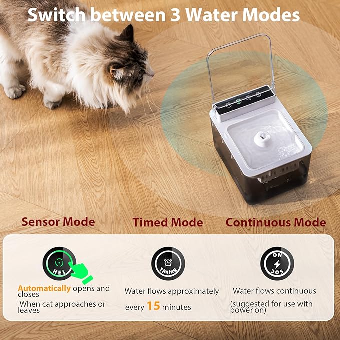 Cat Water Fountain Pet Water Dispenser Automatic Kitty Spout Flip Lid Water Fountain 106oz/3L Cordless Battery Operated for Small Dogs for Drinking Indoor with Motion Sensor Quiet Water Pump