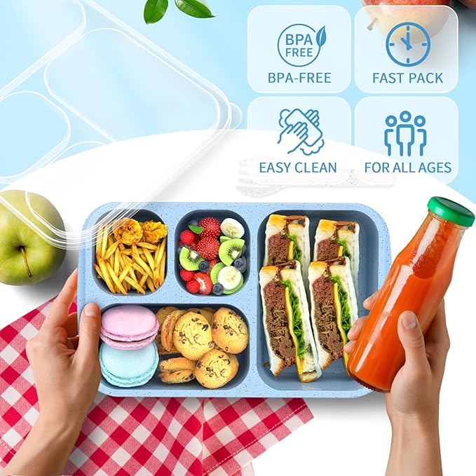 Large Capacity Bento Box for Adults, 4-Piece Set – Stackable Lunch Box with 4 Compartments, Microwave & Dishwasher Safe, Reusable Meal Prep Containers, Snack Containers for Kids & Adults (White)