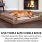 Furhaven Cooling Gel Dog Bed for Large Dogs w/ Removable Bolsters & Washable Cover, For Dogs Up to 125 lbs - Luxe Faux Fur & Performance Linen Sofa - Woodsmoke, Jumbo Plus/XXL