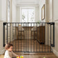 Cumbor 31.6-48" No Bottom Bar Baby Gate for Stairs, 2-in-1 Auto Close Dog Gate Indoor, Hardware Mounted Pet Gate for Doorways with Large Walk Thru Door, Child-Proof Safety Gate for Kids (Black)