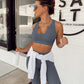 QINSEN Workout Outfits for Women 2 Piece Ribbed Seamless Crop Tank High Waist Yoga Leggings Sets
