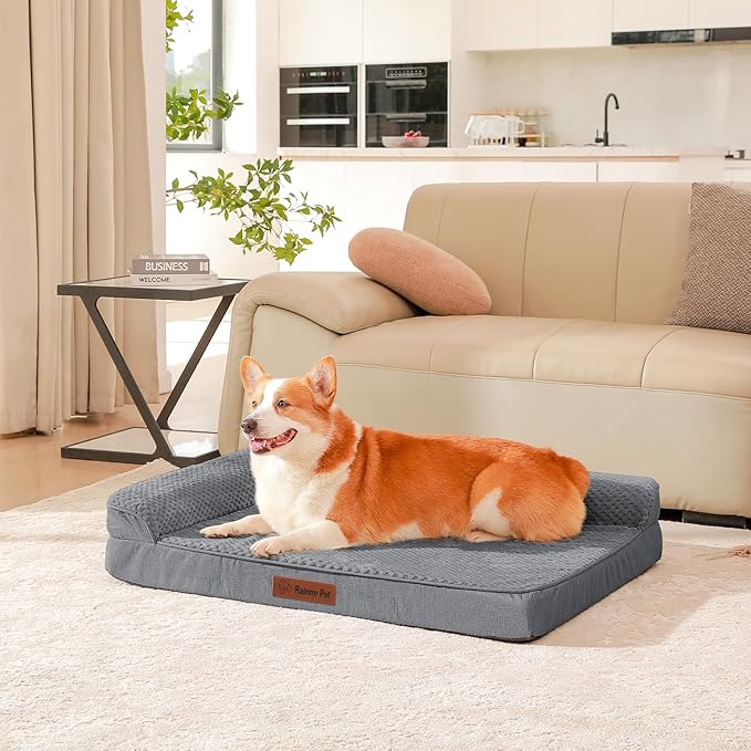 Orthopedic Dog Beds Large Sized Dog, 3 Inch Memory Foam Pet Bed for Medium and Large Dogs, Washable Removable Cover, Nonskid Bottom, Waterproof, 41x27 Inches XL Dark Grey
