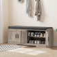 2-Tier Storage Bench, Shoe Bench with Thickened Padded Seat Cushion, Entryway Bench with 4 Doors, Adjustable Shelf, 13.8" D x 45.3" W x 18.5" H, for Entryway, Living Room, Bedroom, Greige