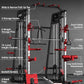 Smith Machine Home Gym All in One, 2200LBS Squat Rack Power Cage with Smith Bar, LAT Pull-Down, Cable Systems, Leg Hold-Down and More Attachments, Workout Equipment (Red Black)