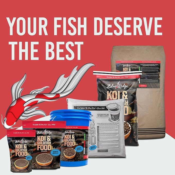 Blue Ridge Koi Fish Food 50lb - Koi Food Mini Growth Formula, Goldfish Food, Premium Fish Food for Ponds, Ponds Fish Food, Floating Pond Pellets