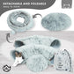 Large Cat Tunnel Bed for Indoor Cats Warm Fluffy Plush Cat Cave Tunnel Bed Collapsible, Washable, 3 Way and Multifunctional with Dangling Balls for Cats, Kittens and Rabbits- Gray