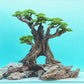 Fish Tank Decor- Bonsai Tree of The Forest with Faux Moss- Aquarium Decoration Aquascaping- Made of Sandstone, 8.8 x 4.3 x 7.8 inches