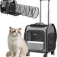 Rolling Cat Carrier with Wheels: Dog Carrier for Small Dogs & Large Cats, Expandable Pet Carrier on Wheels with Cat Play Tunnel, Large Capacity, Breathable Mesh, Side Pocket, Grey