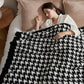 Snuggle Sac Houndstooth Throw Blanket for Couch, Reversible Super Soft Warm Blankets Cozy Knit Fuzzy Plush Lightweight Throws for Sofa, Bed, Camping, Black,50x60 inches