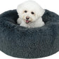 Best Pet Supplies Round Donut Dog Bed with Plush Faux Fur Fabric, Calming, Anti-Anxiety Cushion for Indoor Pets, Slip-Resistant Base, Soft Ergonomic Support - Gray, 27x27x7.5''